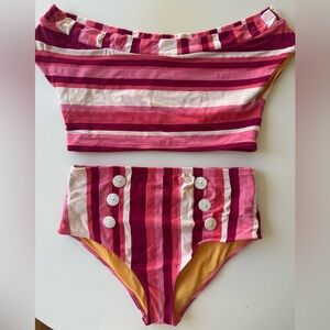 Seea Pink Striped Swimwear Retro Bikini size L